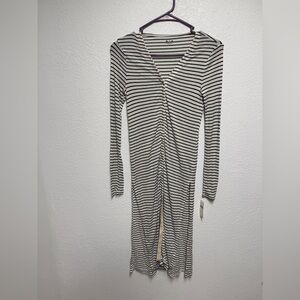 Three Dots Striped Ribbed Button Front Midi Dress NWT Size Small